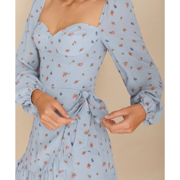 Reformation Cammi Light Blue Floral Mini Dress - Picture 2 of 14